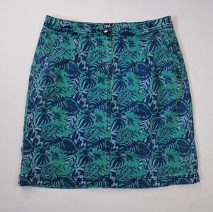 Appleseeds Green Blue Palm Leaf Tropical Printed Denim Skort Skirt Size 6
